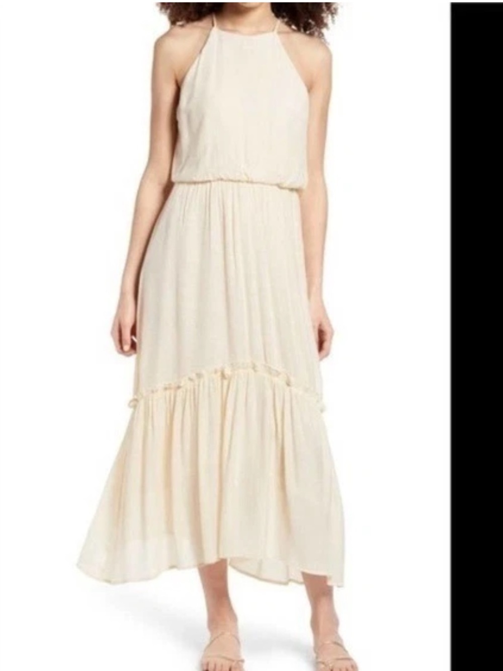 All in Favor Cream Textured halter midi Dress size small